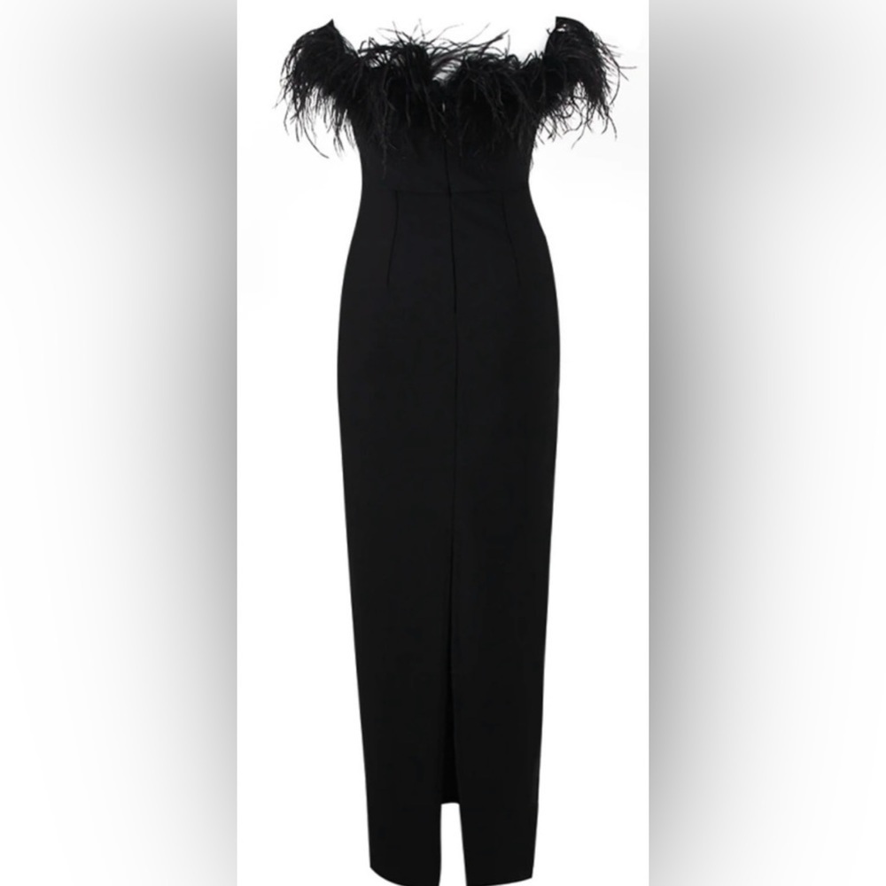 Tiffany Elegant Strapless Feather Formal Gown Cocktail Bandage Long Dress - Picture 7 of 14
